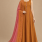 Amber Éclat front view in burnt orange with pink ombré embroidered scarf