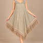 Desert Luxe taupe beige fringed poncho dress front view