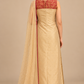 Floral Éclat rear angled view with fuchsia-trimmed sheer scarf and champagne-gold tunic