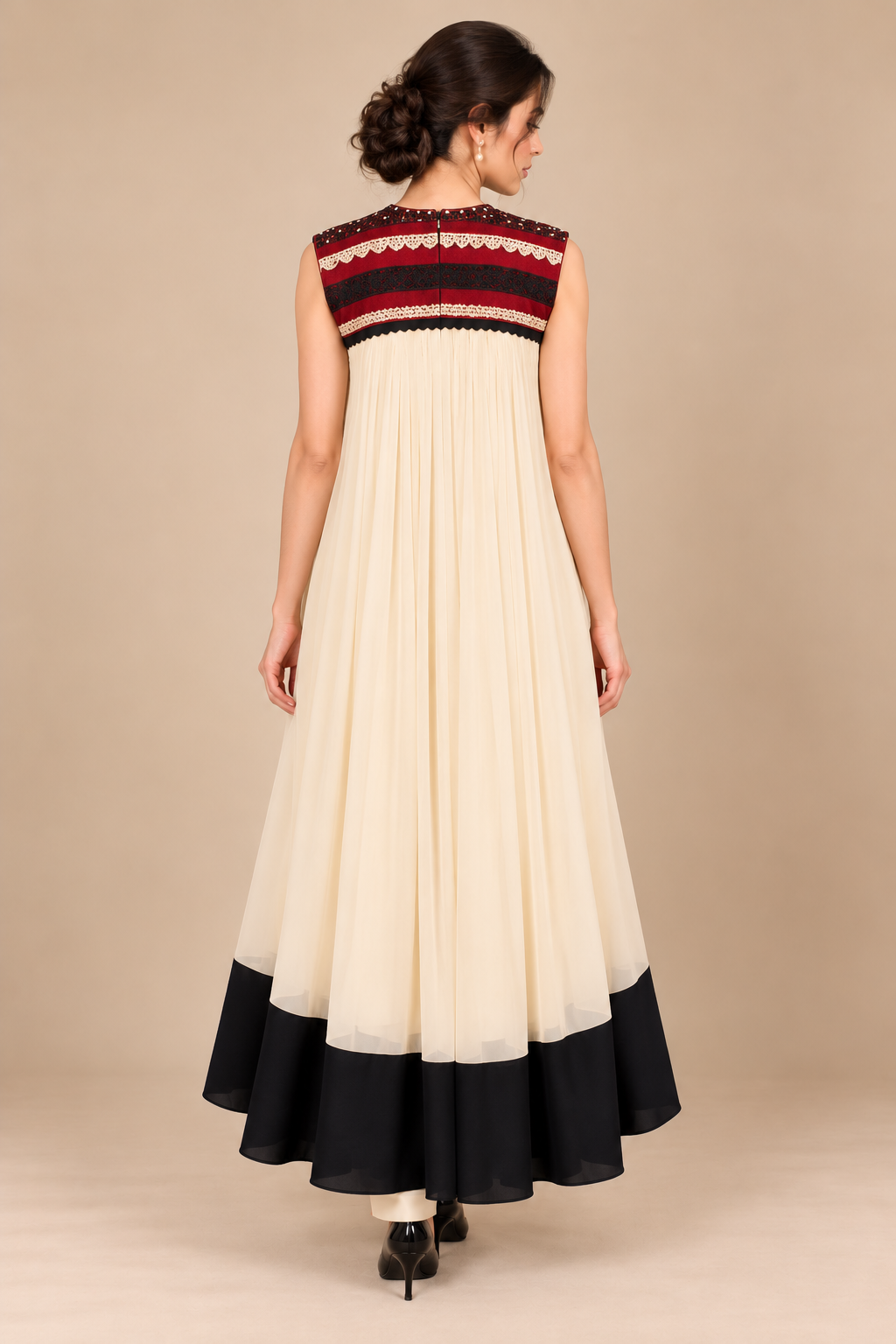 Ivory Noir ivory pleated dress embroidered back bodice