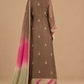 Rosé brown formal dress back view with embroidered motifs and ombré scarf