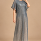 Silver Étoile shimmering silver grey evening dress angled front view