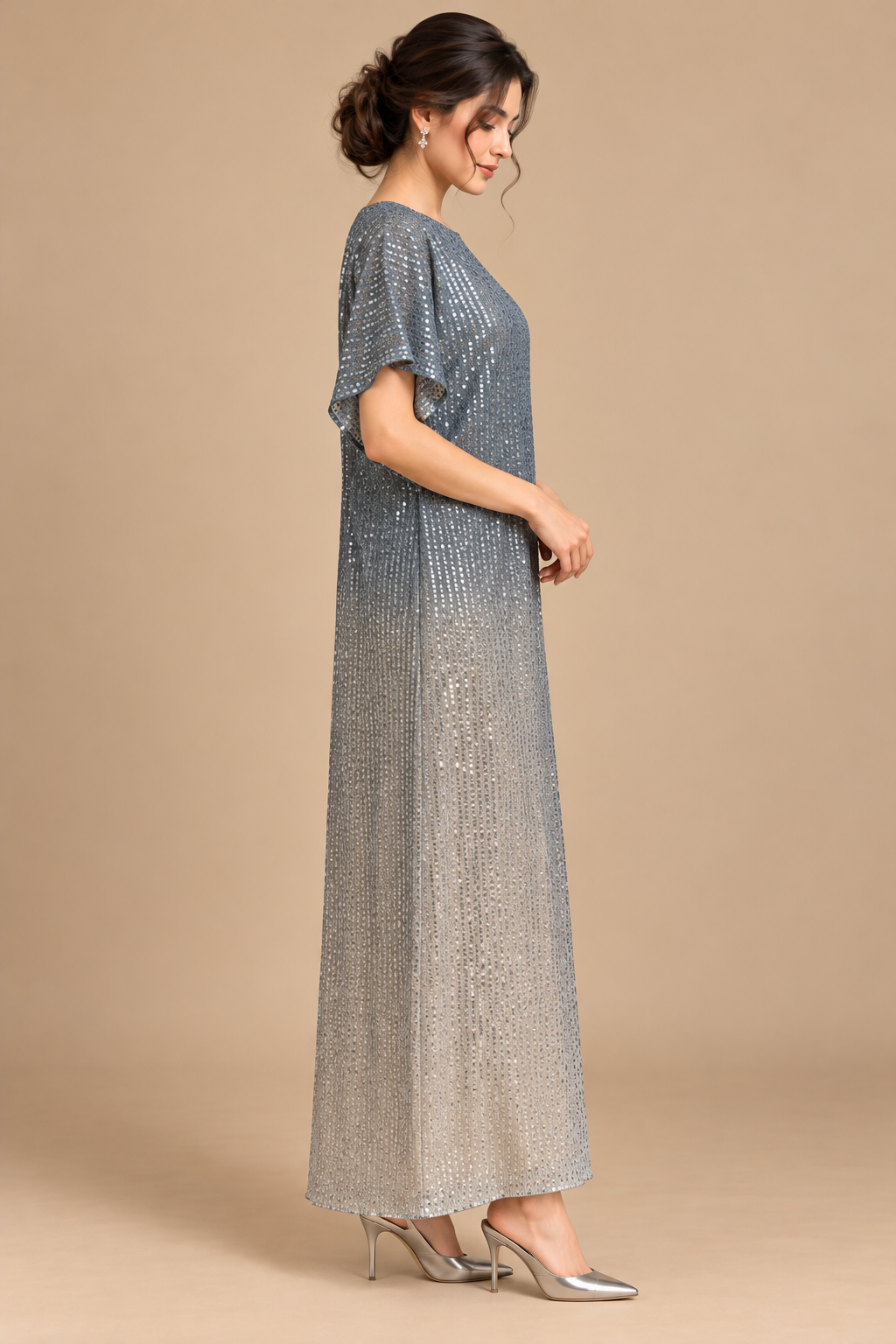 Silver Étoile silver sequin evening dress side view