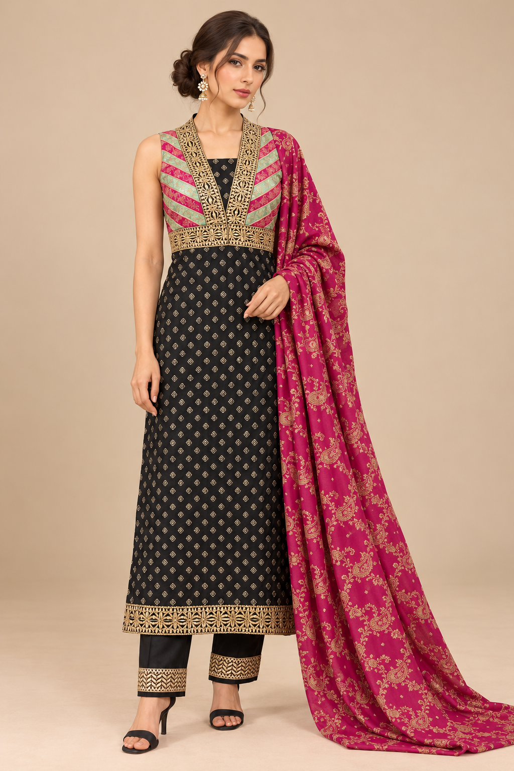 Zaria black and fuchsia ensemble back view