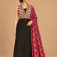 Zaria black and fuchsia gold embellished ensemble front view